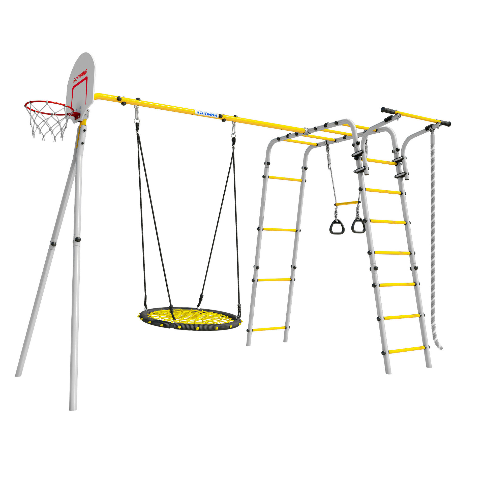 Дачный комплекс Romana - Акробат 2 + качели-гнездо 80 см R 103.19.05 серый/жёлтый
