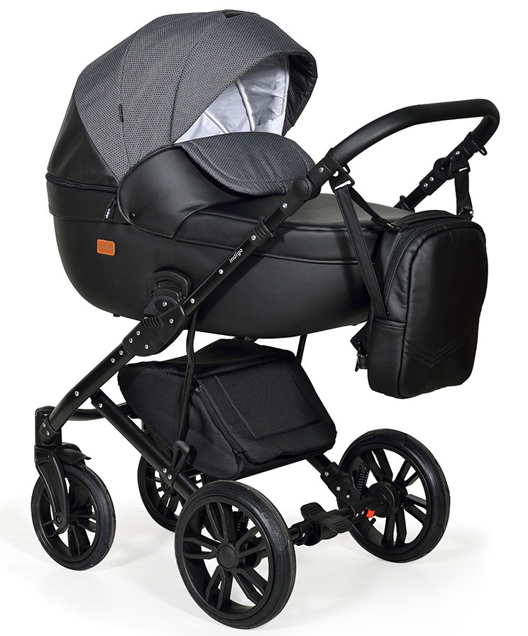 Детская коляска Indigo Mio 2 в 1 Mi 07 черная кожа+черный узор