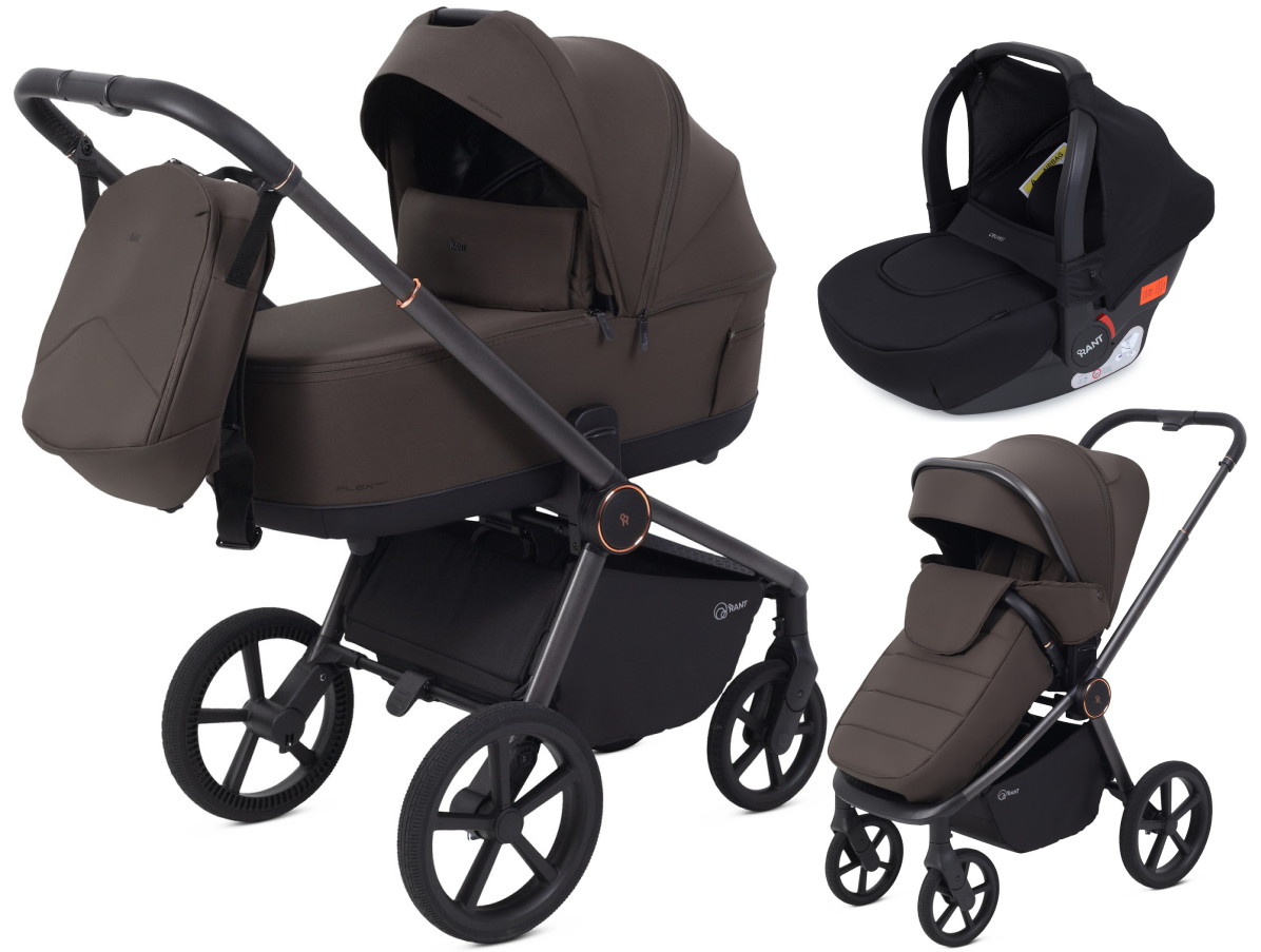 Детская коляска Rant Flex Therm Soft 3 в 1 с автокреслом Cruise Black Shine Brown
