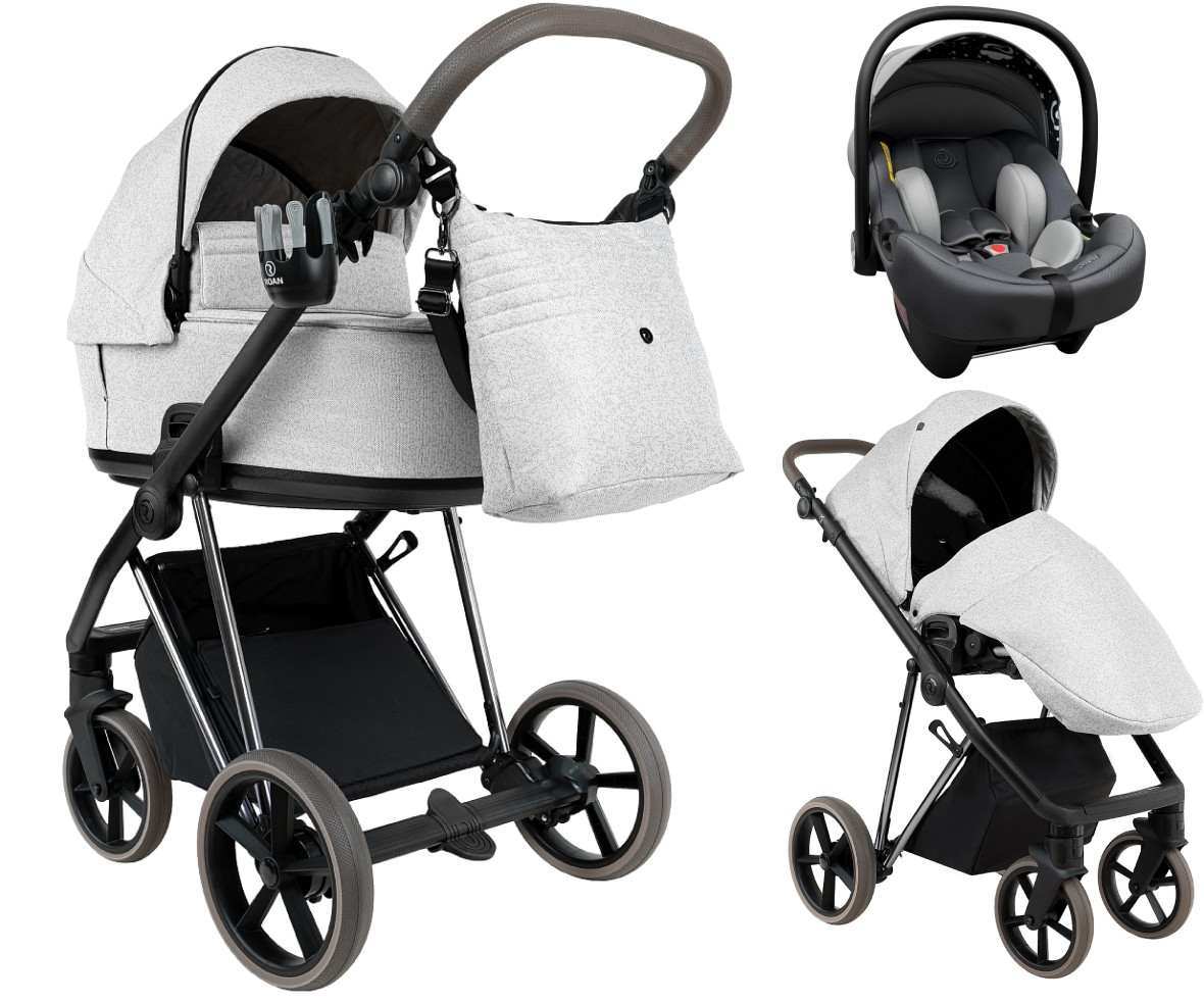 Детская коляска Roan Sol Vintage Luxury 2.0 3 в 1 с автокреслом Tutis Elo Lux EduSky Grey PIX/50/L Pixel/Light/Black/руч.Cappuccino