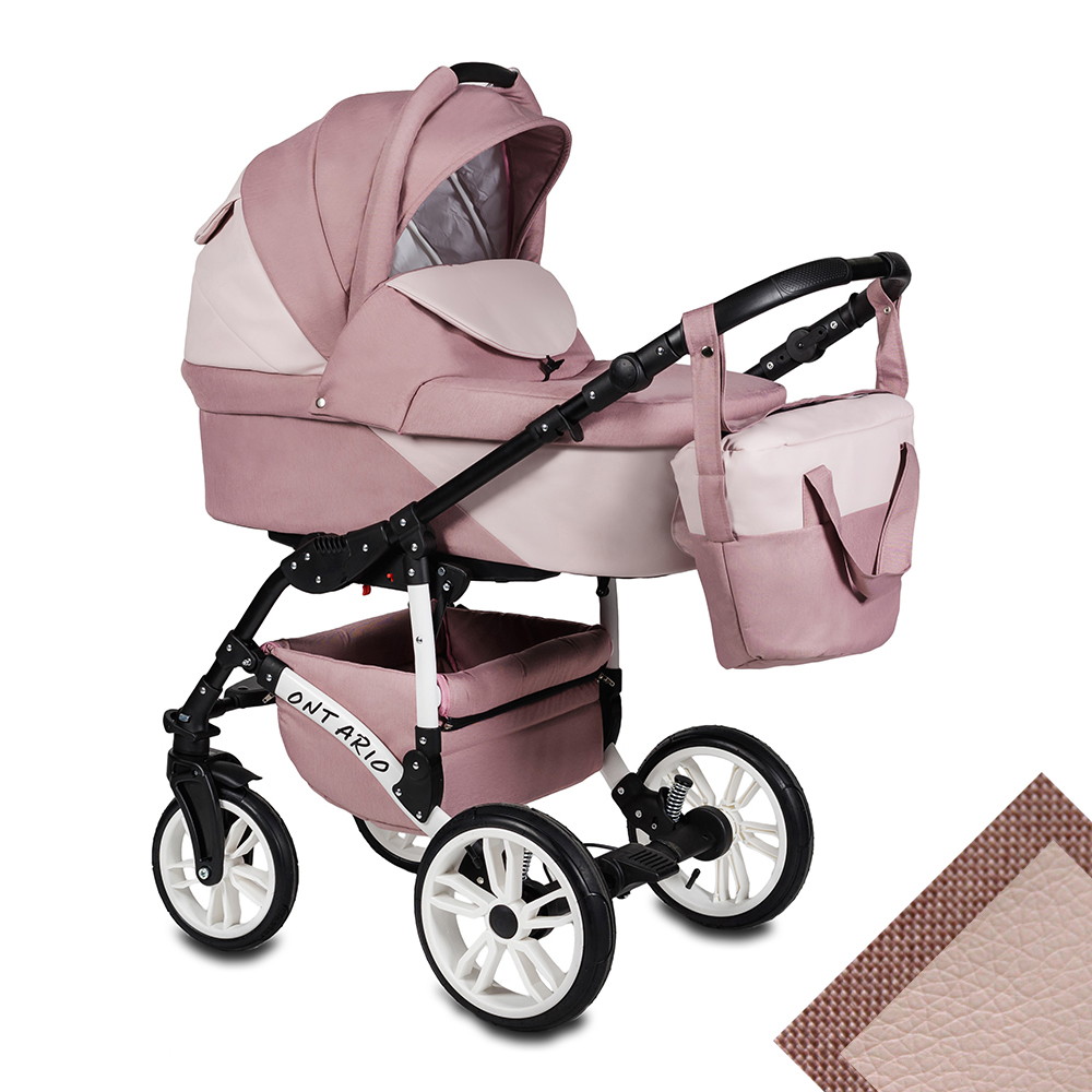 Детская коляска Alis Ontario Lux 2 в 1 Ol 04 т.розовый+св.розовая кожа