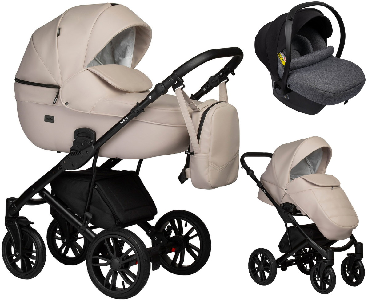 Детская коляска Indigo Mio Eco 3 в 1 с автокреслом Avionaut Cosmo Grey 02 св.бежевая кожа