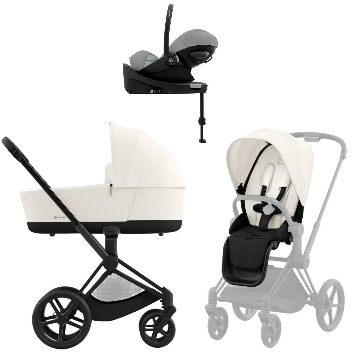Коляска Cybex Priam IV Matt Black complete Cloud G3 Stone Grey Plus Base G3 4 в 1 Off White