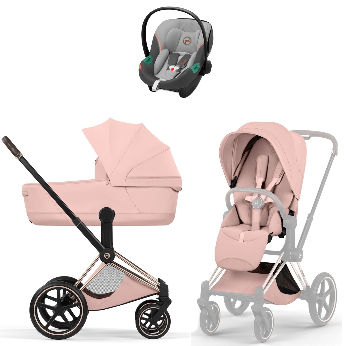 Коляска Cybex Priam V Rosegold Style Aton S2 Lava Grey 3 в 1 Peach Pink