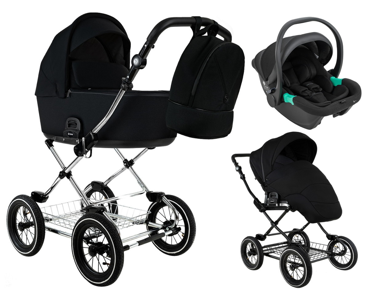 Детская коляска Roan Bass Next Classic d12 2.0 3 в 1 с автокреслом Pituso Santiso Pro Black BNC/85/2 Caviar/Black/руч.Cappuccino