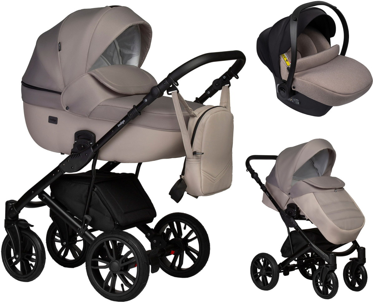Детская коляска Indigo Mio S 3 в 1 с автокреслом Avionaut Cosmo Beige 01 св.бежевая кожа+бежевый