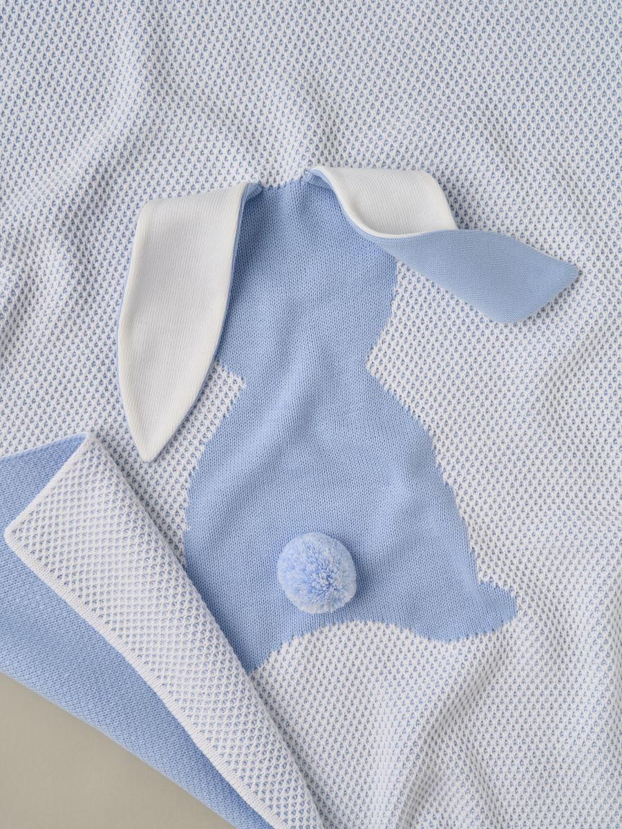 Плед двойной вязки Little Star Зайка 120*90 0425 голубой/белый