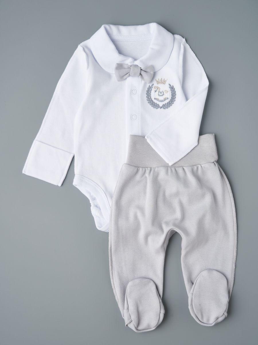 Боди, ползунки Little Star Герб Лошадка 72210 (ЧЗ-мз) белый/серый 62