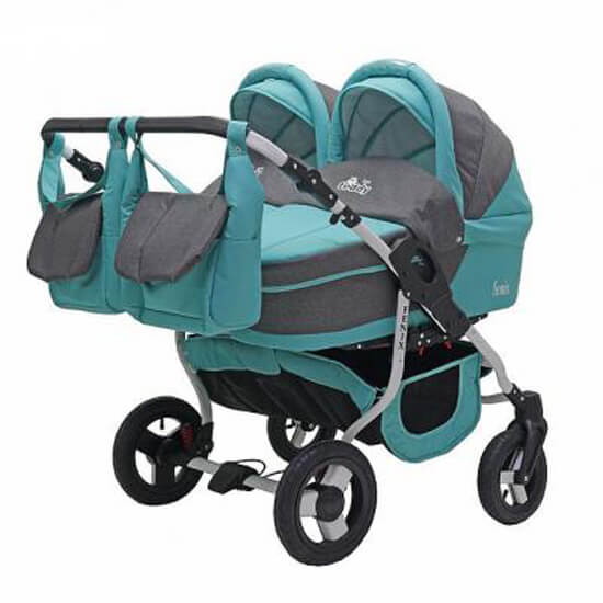 Детская коляска для двойни Teddy (BartPlast) Fenix Duo 2 в 1 03 серый-бирюза