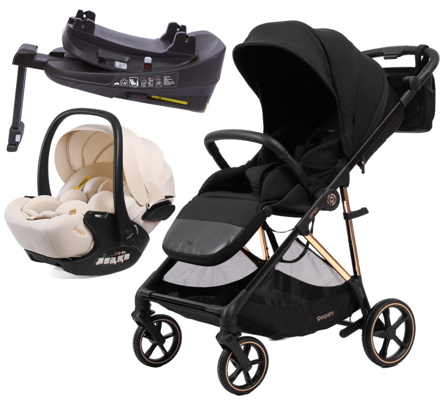 Прогулочная коляска Peppy Amici с автокреслом Verona Beige и базой Black рама Gold