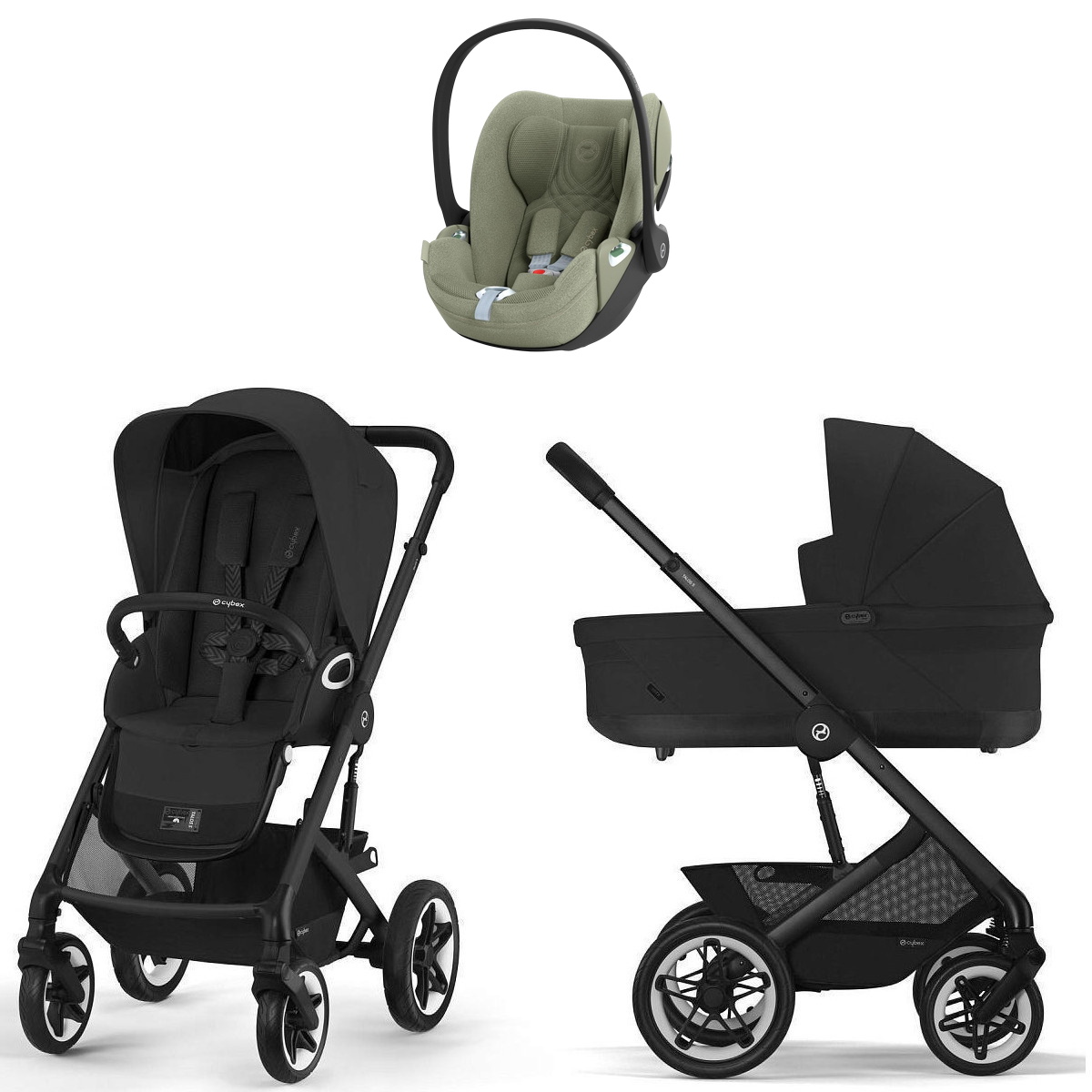 Коляска Cybex Talos S Lux BLK complete Cloud T Sage Green Plus 3 в 1 Moon Black с дождевиками