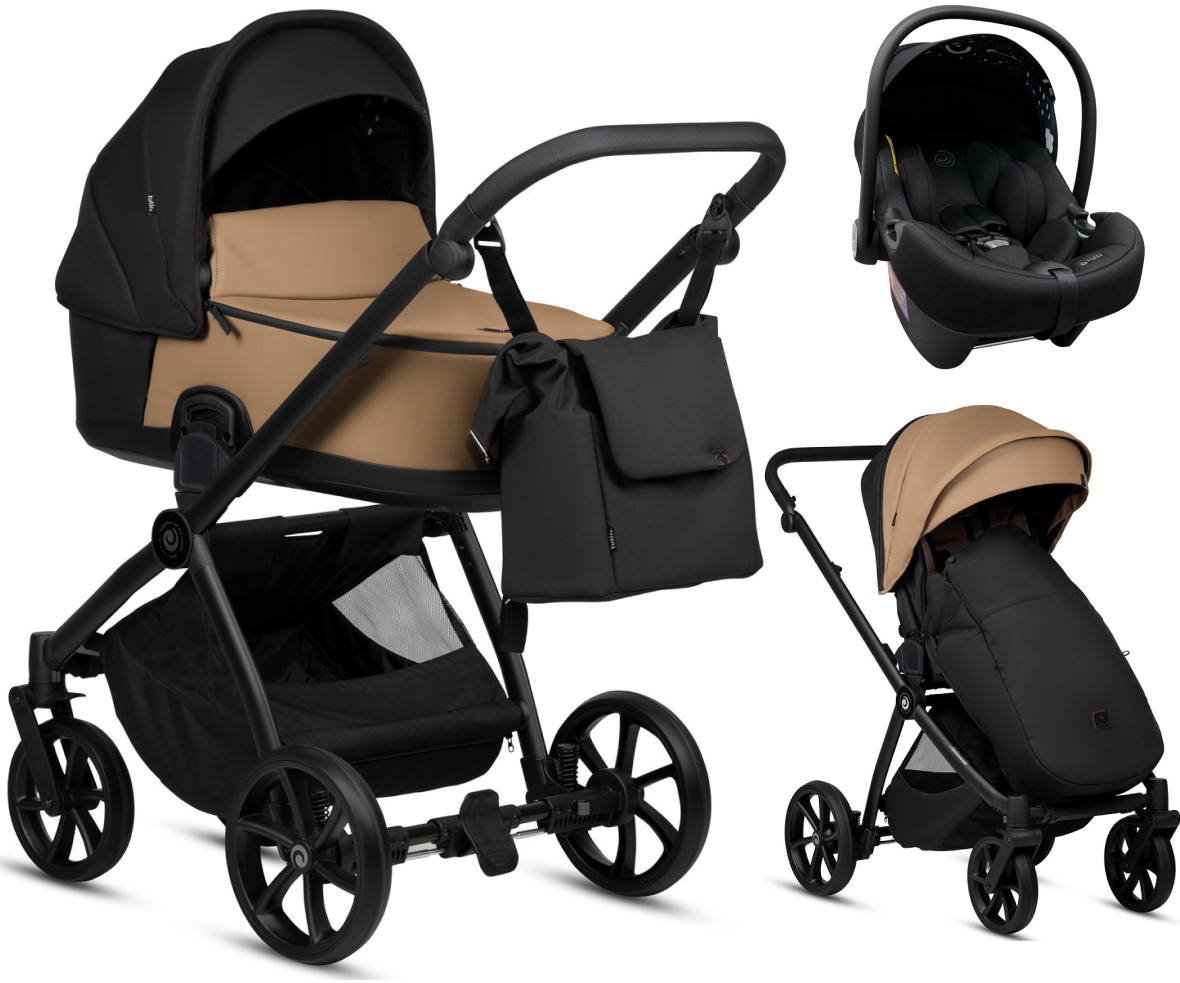 Детская коляска Tutis Mio 3 Plus Essential Кожа 3 в 1 с автокреслом Elo Lux EduSky Black 1502180 Beige