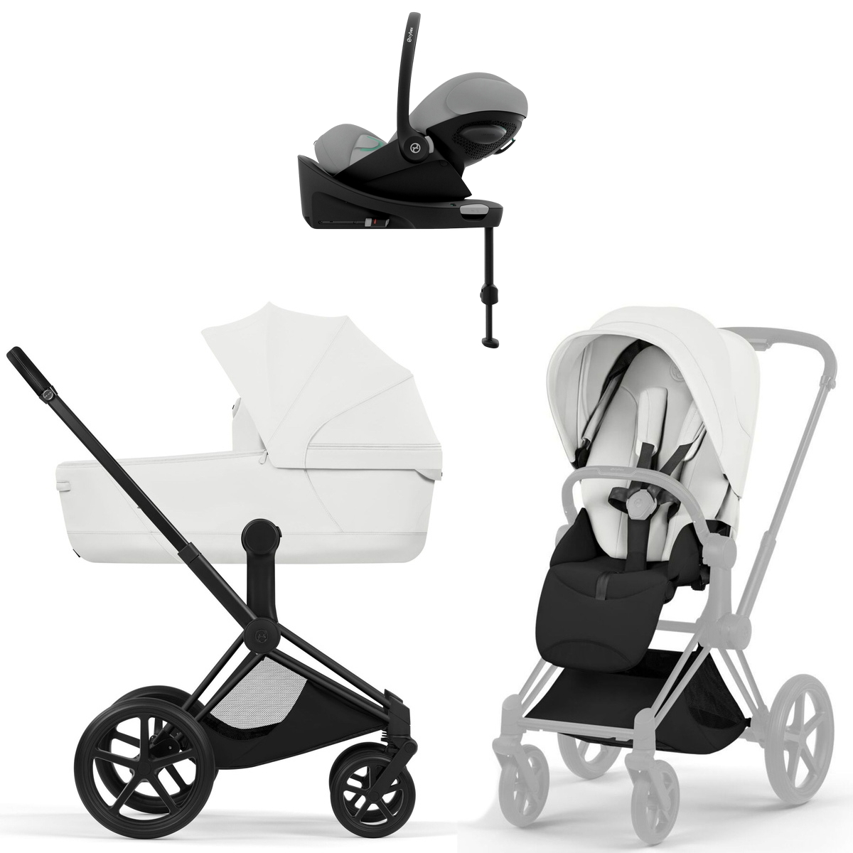 Коляска Cybex Priam V Matt Black Style Cloud G3 Stone Grey Plus Base G3 4 в 1 Off White