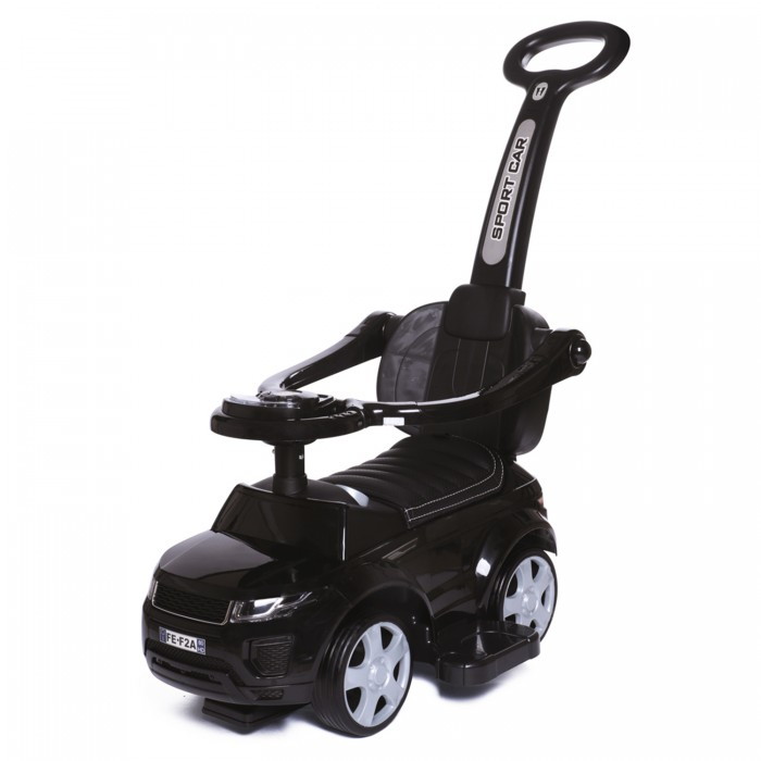 Детская каталка Baby Care Sport car с род-ой ручкой кожаное сиденье, рез-ые колеса Чёрный (Black)