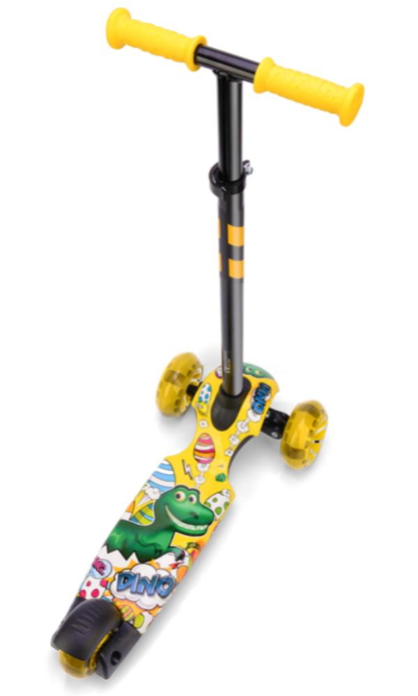 Детский самокат Small Rider Turbo 2 Cartoons со светящимися колесами желтый/зеленый дино