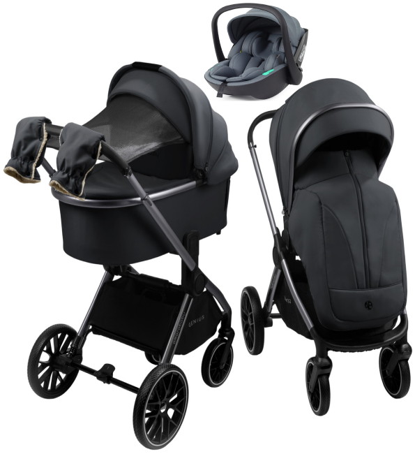 Детская коляска AmaroBaby Genius 3 в 1 с автокреслом Rant Miro Graphite серый