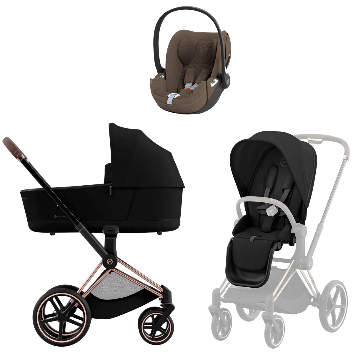 Коляска Cybex Priam IV Rosegold complete Cloud T Coconut Brown Plus 3 в 1 Sepia Black