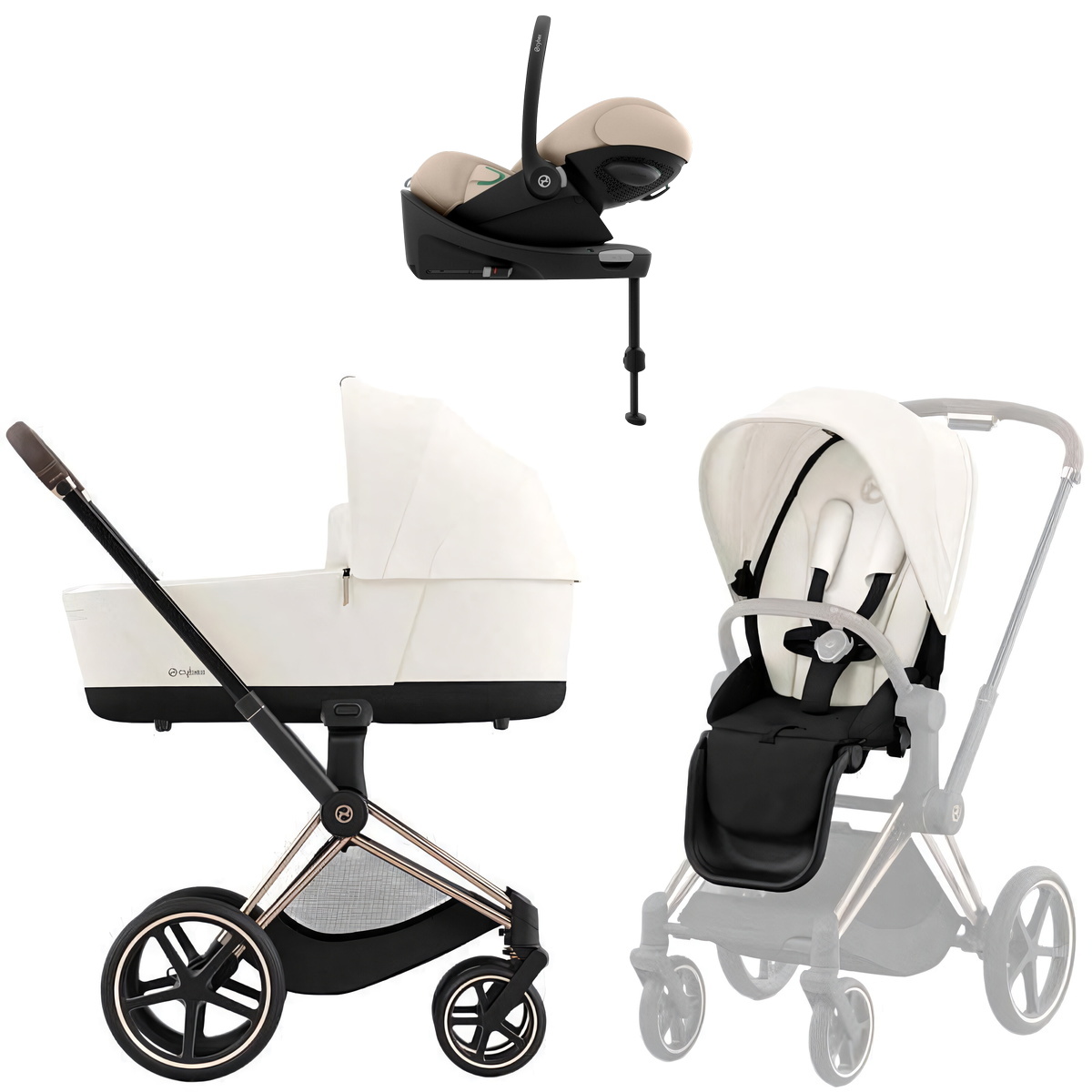 Коляска Cybex Priam IV Rosegold complete Cloud G3 Almond Beige Base G3 4 в 1 Off White