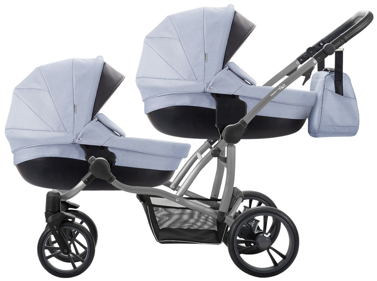 Детская коляска для двойни Bebetto 42 3 в 1 02 джинс серая рама