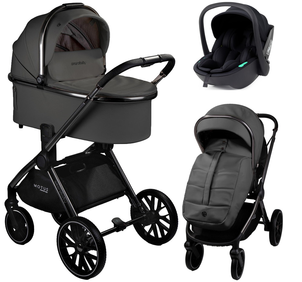 Детская коляска AmaroBaby Motus Premium Ecco 3 в 1 с автокреслом Rant Miro Black серый