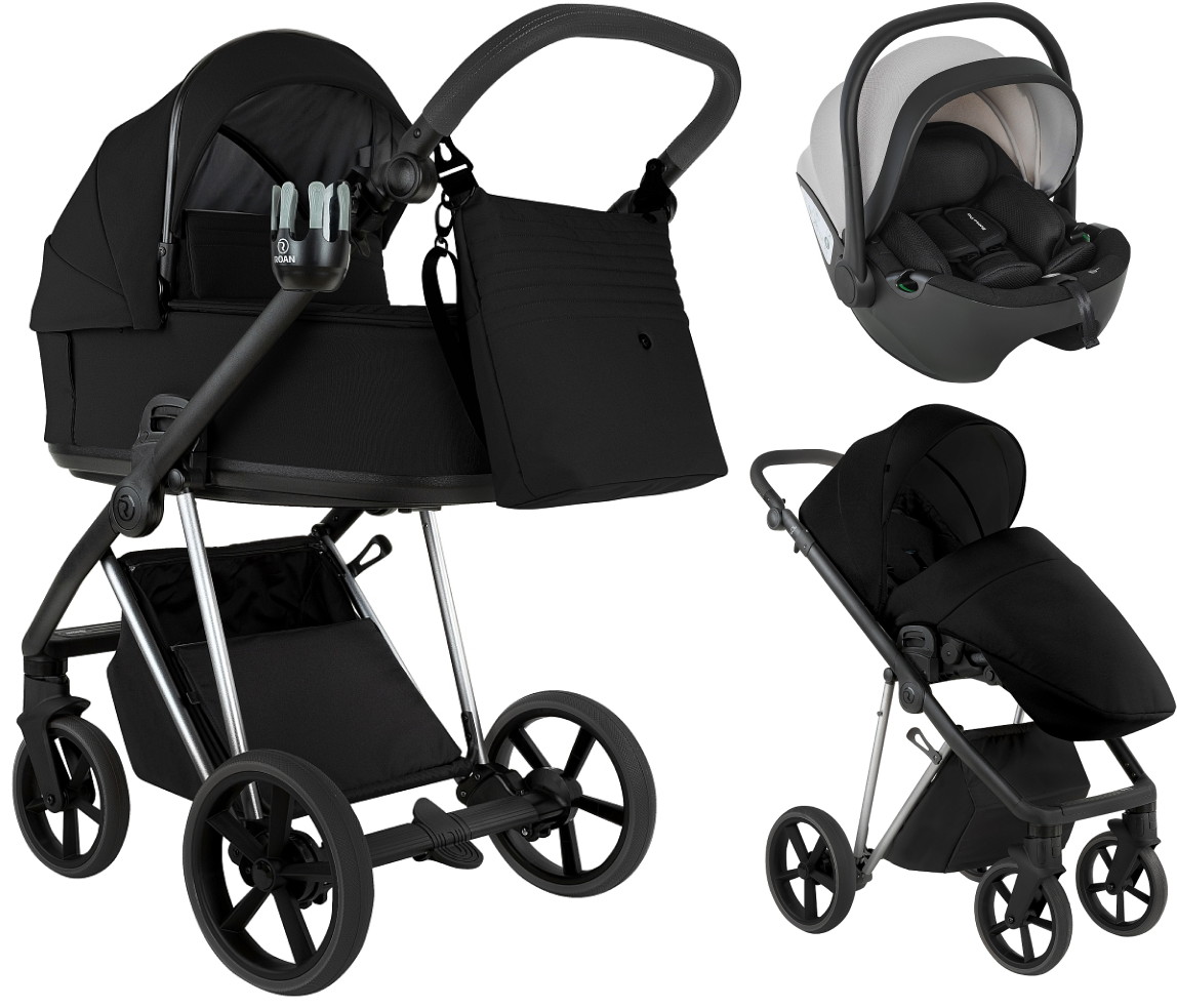 Детская коляска Roan Sol 2.0 3 в 1 с автокреслом Pituso Baesa Pro Black,Beige Canopy SLL/30/T Caviar Black/Black/руч.Black