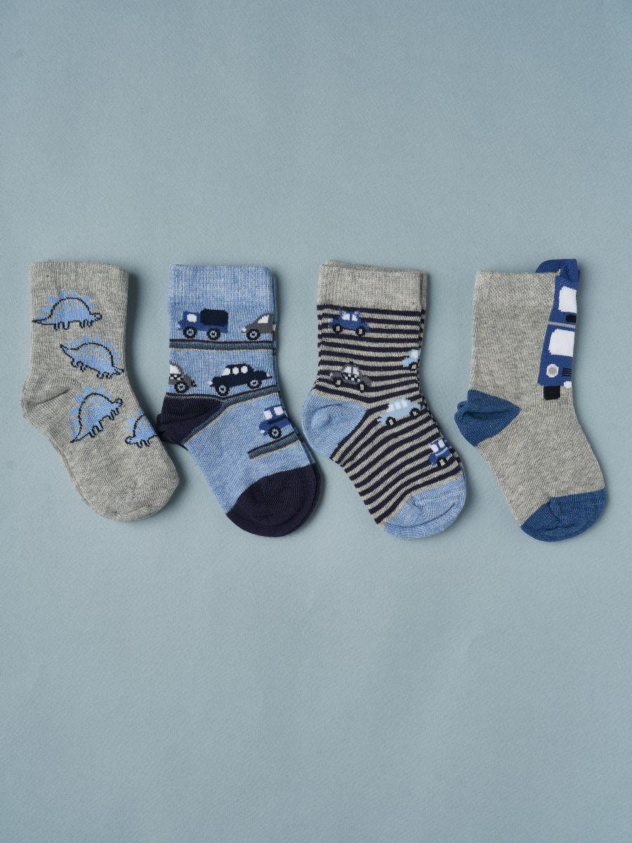 Носочки тонкие Little Star Ассорти Машинки 4 шт 3062 (ЧЗ-мз) серый, голубой, полоски, машинка, 10 см 1