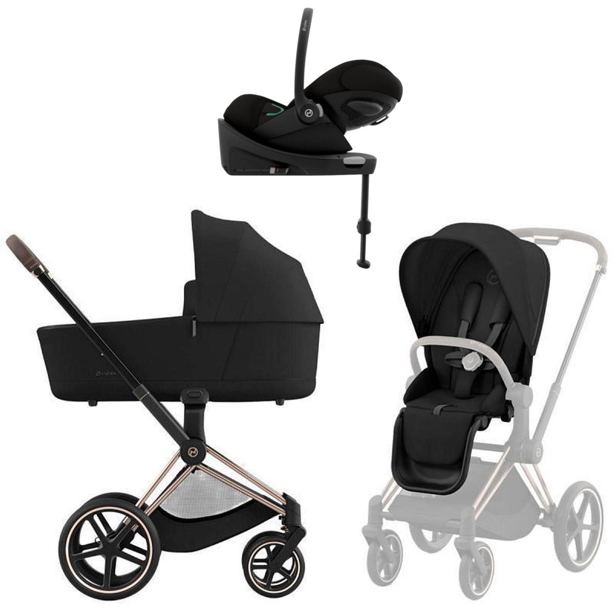 Коляска Cybex Priam IV Rosegold complete Cloud G Moon Black Plus Base G3 4 в 1 Sepia Black