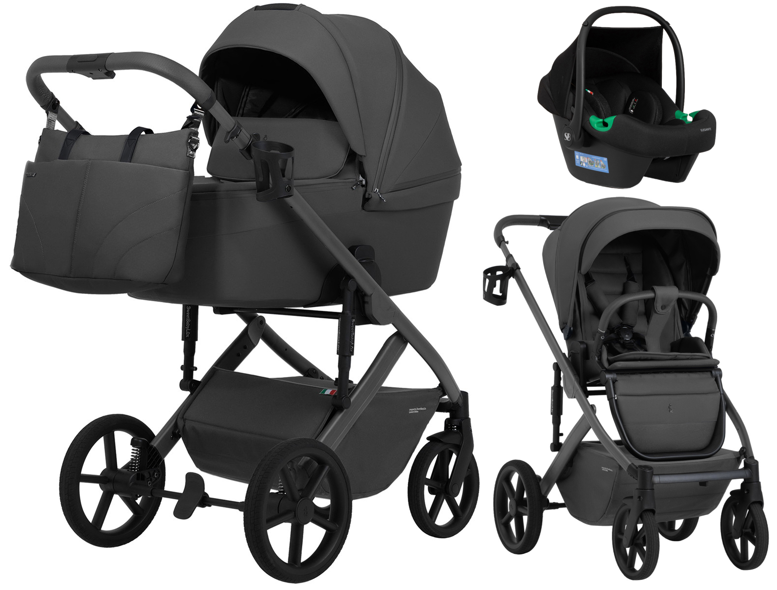 Коляска 3 в 1 Sweet Baby SBL Dolce + автокресло Elegante Plus Dark Grey