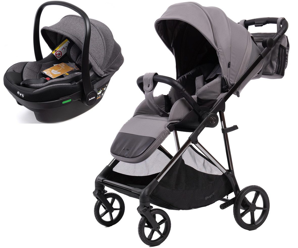 Прогулочная коляска Peppy Amici с автокреслом Jovikids Aria Grey рама Black Chrome