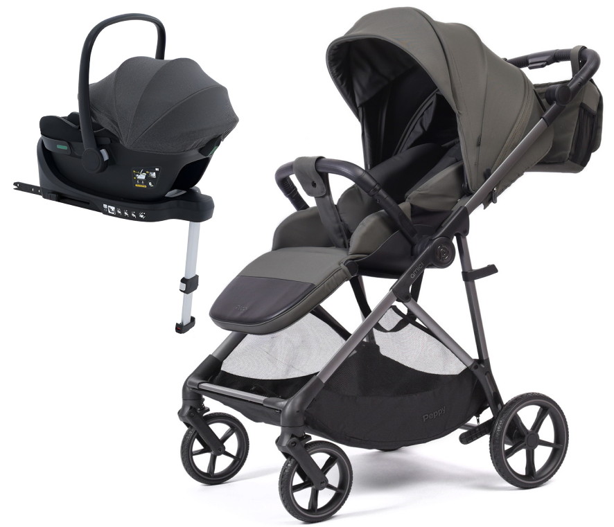 Прогулочная коляска Peppy Amici с автокреслом Jovikids Aria и базой Antrazit рама Grey