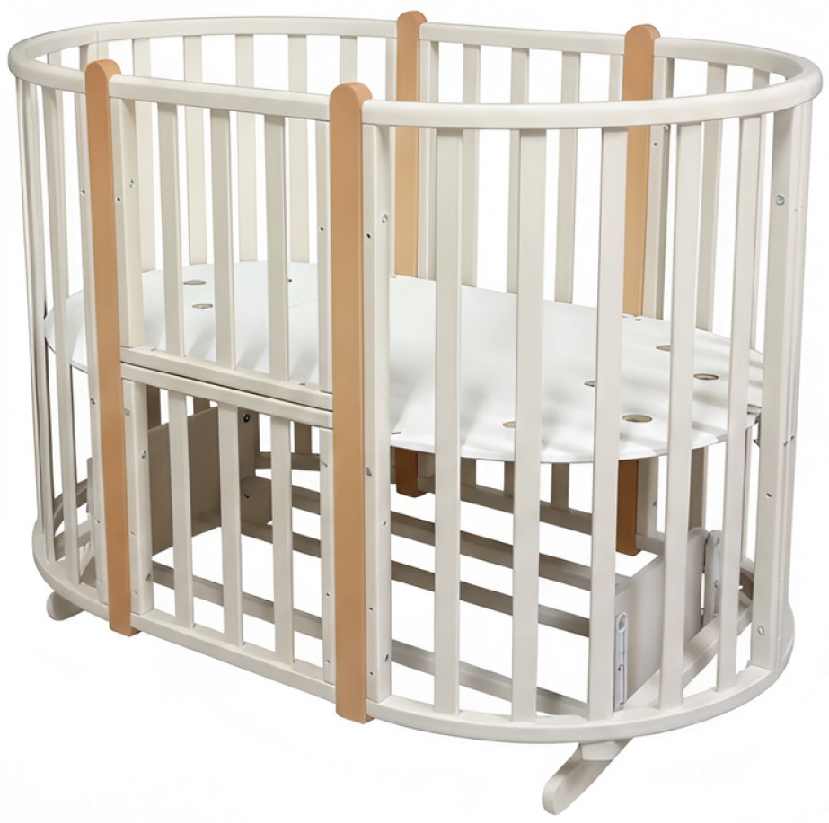 Детская кроватка-трансформер Кедр Фиалка 4 в 1 маятник поперечный,колеса кашемир/бук