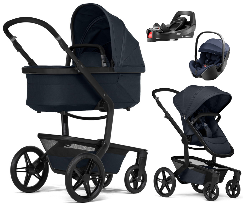 Детская коляска 4 в 1 Joolz Day 5 и автокресло Britax Roemer Baby-Safe Pro Style Night Blue без адаптеров и база Vario Base 5Z Dark Navy Blue