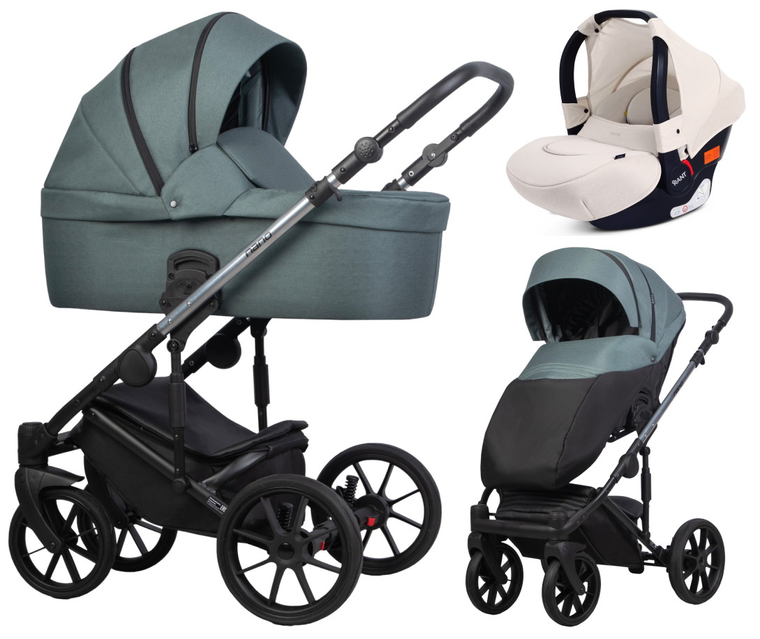 Детская коляска Riko Nano Thermo 3 в 1 с автокреслом Rant Cruise Beige 14 Dark sage (темно-зеленый)