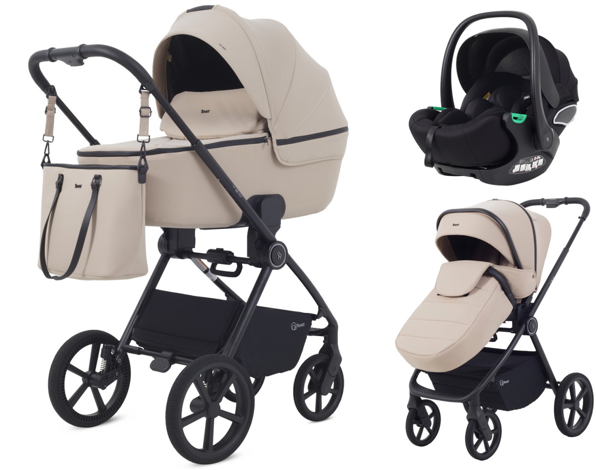 Детская коляска Rant Teo Soft 3 в 1 с автокреслом Evomax Black Beige