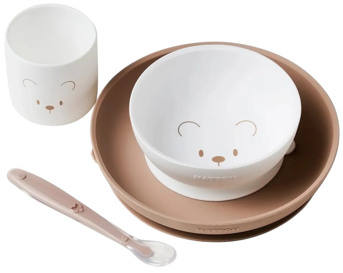 Набор посуды Nattou: 2 тарелки, чашка, ложка white/beige bear 874106