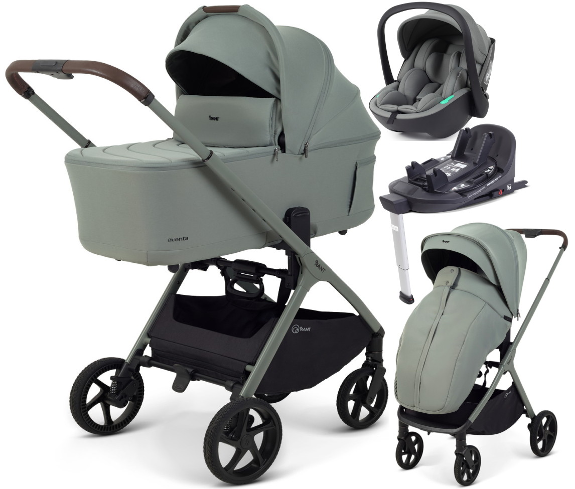 Детская коляска Rant Aventa 4 в 1 с автокреслом Miro Olive и базой Olive