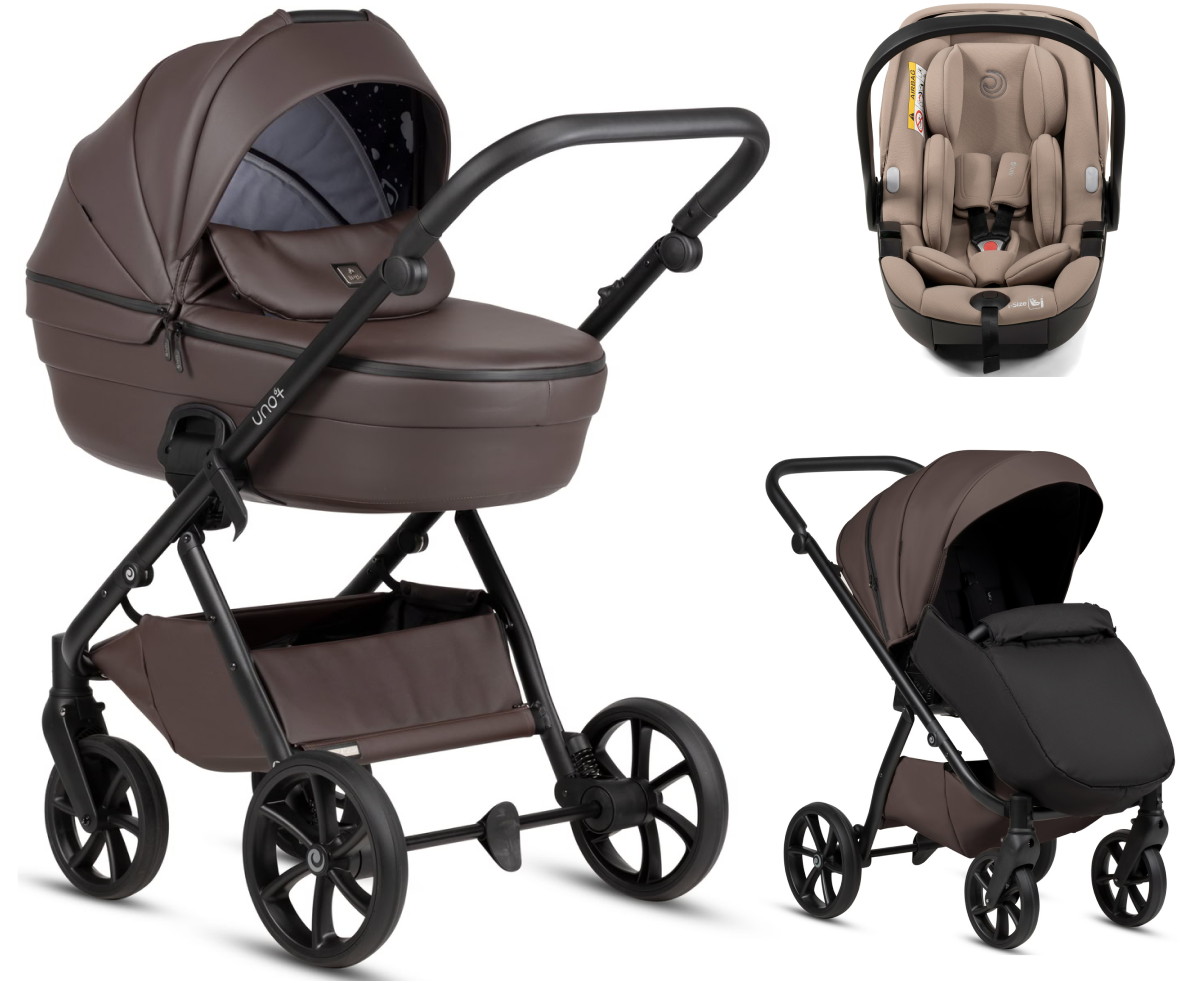 Детская коляска Tutis Uno 6 Plus Leather collection 3 в 1 с автокреслом Beno Beige 1602177 Cioccolata