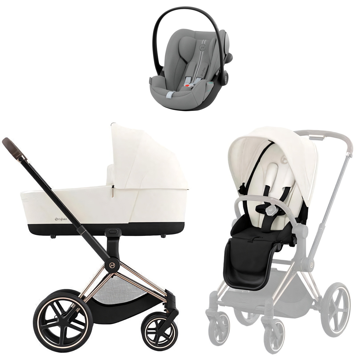 Коляска Cybex Priam IV Rosegold complete Cloud G3 Stone Grey Plus 3 в 1 Off White