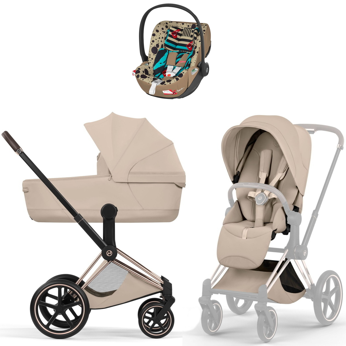Коляска Cybex Priam V Rosegold Style Cloud T One Love 3 в 1 Cozy Beige