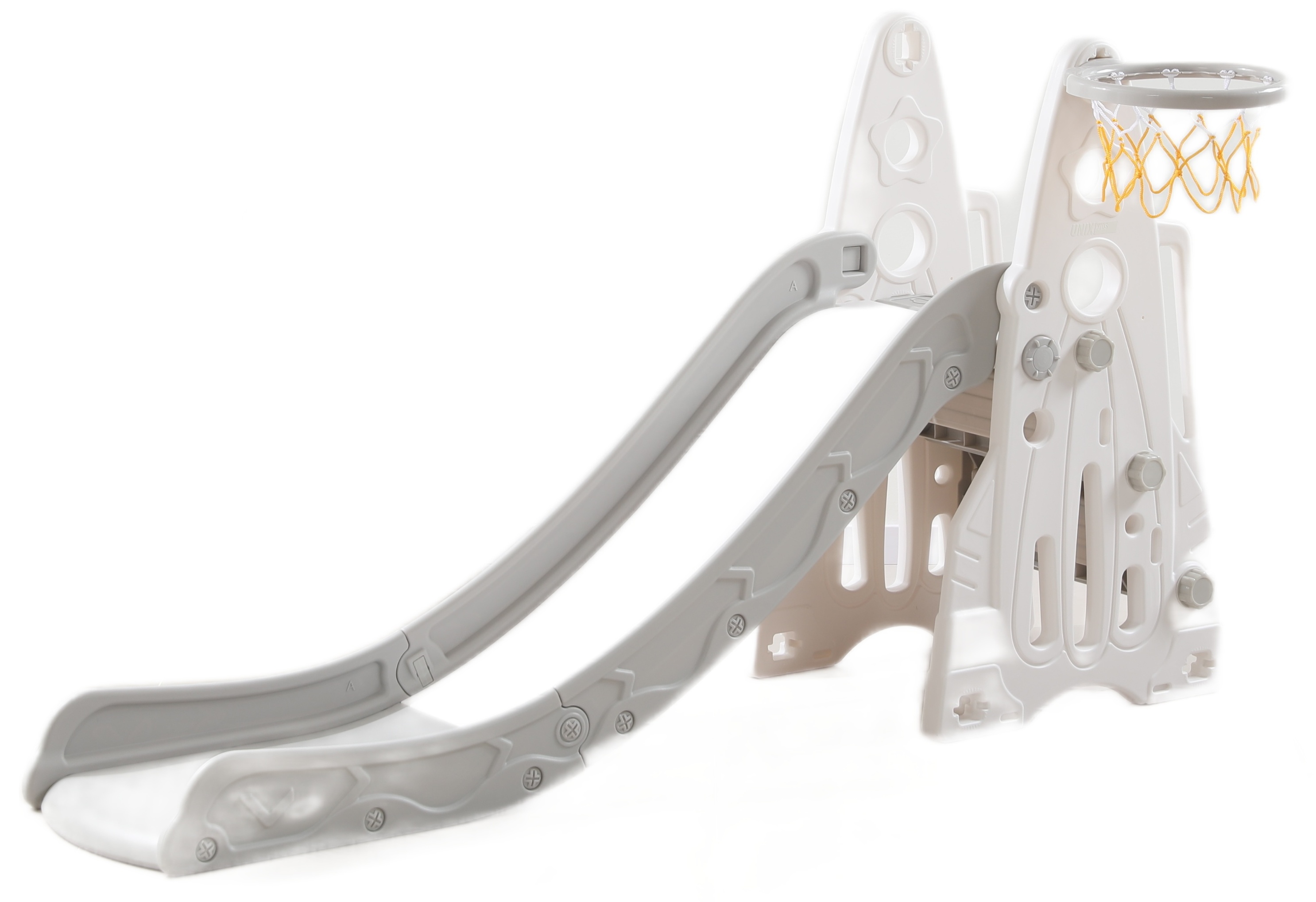 Горка UNIX Kids Rocket 145 см с баскетбольным кольцом Grey