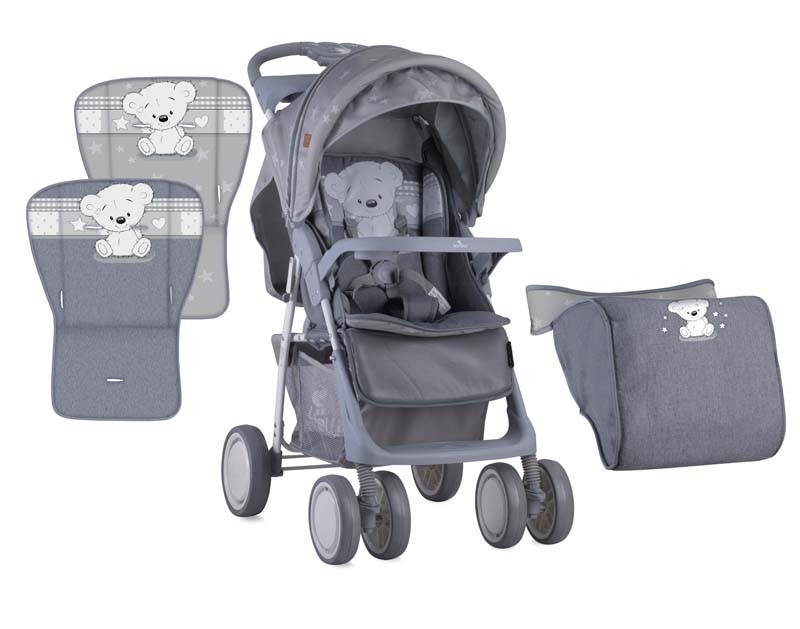 Прогулочная коляска Lorelli Foxy + накидка на ножки Серый / Grey My Teddy 1833