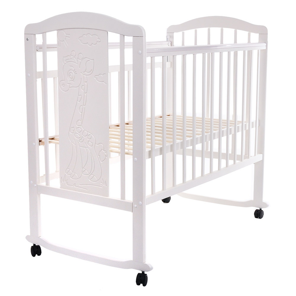 Детская кроватка-качалка Pituso Noli Жирафик с колесиками Белый
