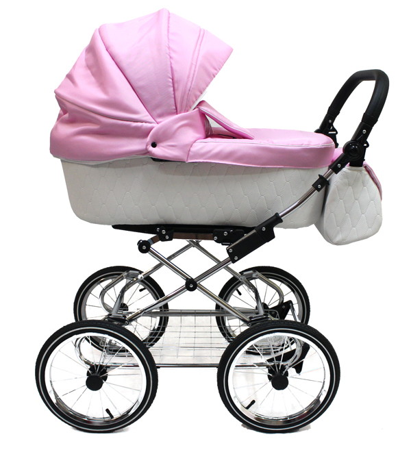 Детская коляска JuicyBaby Sofi 2 в 1 бел. эко-кожа+розовый (ткань), хром