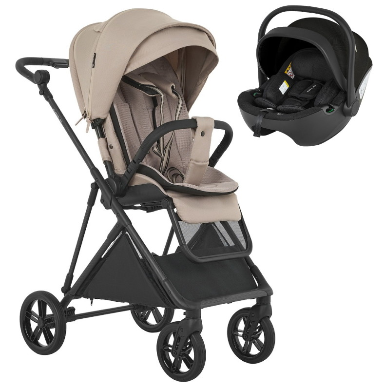 Детская прогулочная коляска Pituso Carbon RX c автокреслом Baesa Pro Black Sapphire Sand/рама carbon