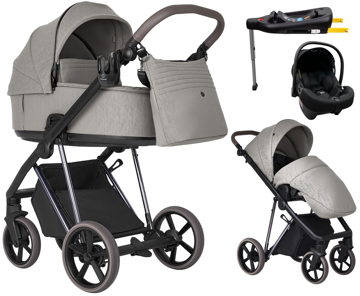 Детская коляска Roan Sol Luxury 2.0 4 в 1 с автокреслом Tutis Elo Lux EduSky Black и базой SLSS/10 Silk Soft/Nickel/руч.Cappuccino/к.Capp(2 места)