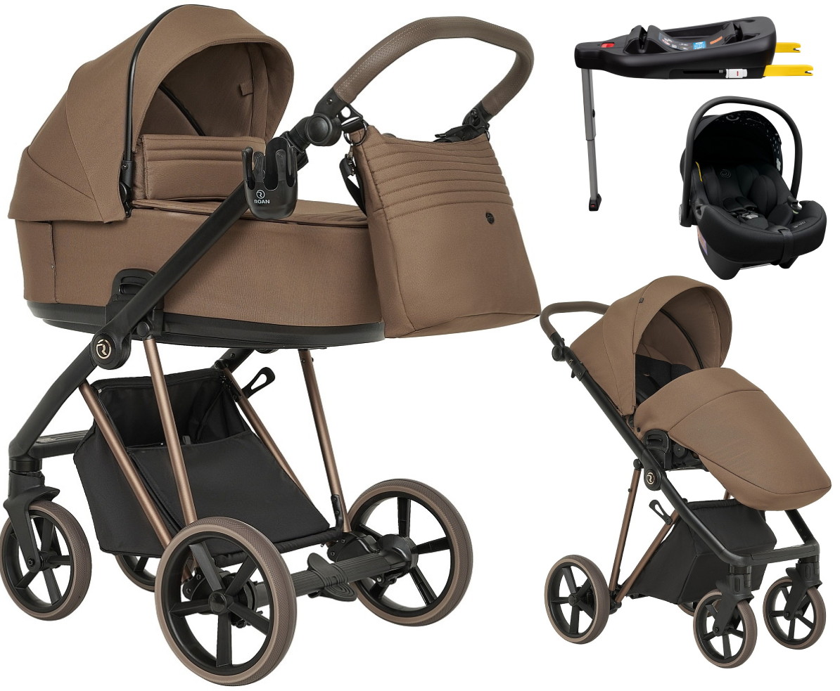 Детская коляска Roan Sol Vintage Luxury 2.0 4 в 1 с автокреслом Tutis Elo Lux EduSky Black и базой VIN 03/MM Mocha Mousse/Cappuccino/руч.Cappuccino