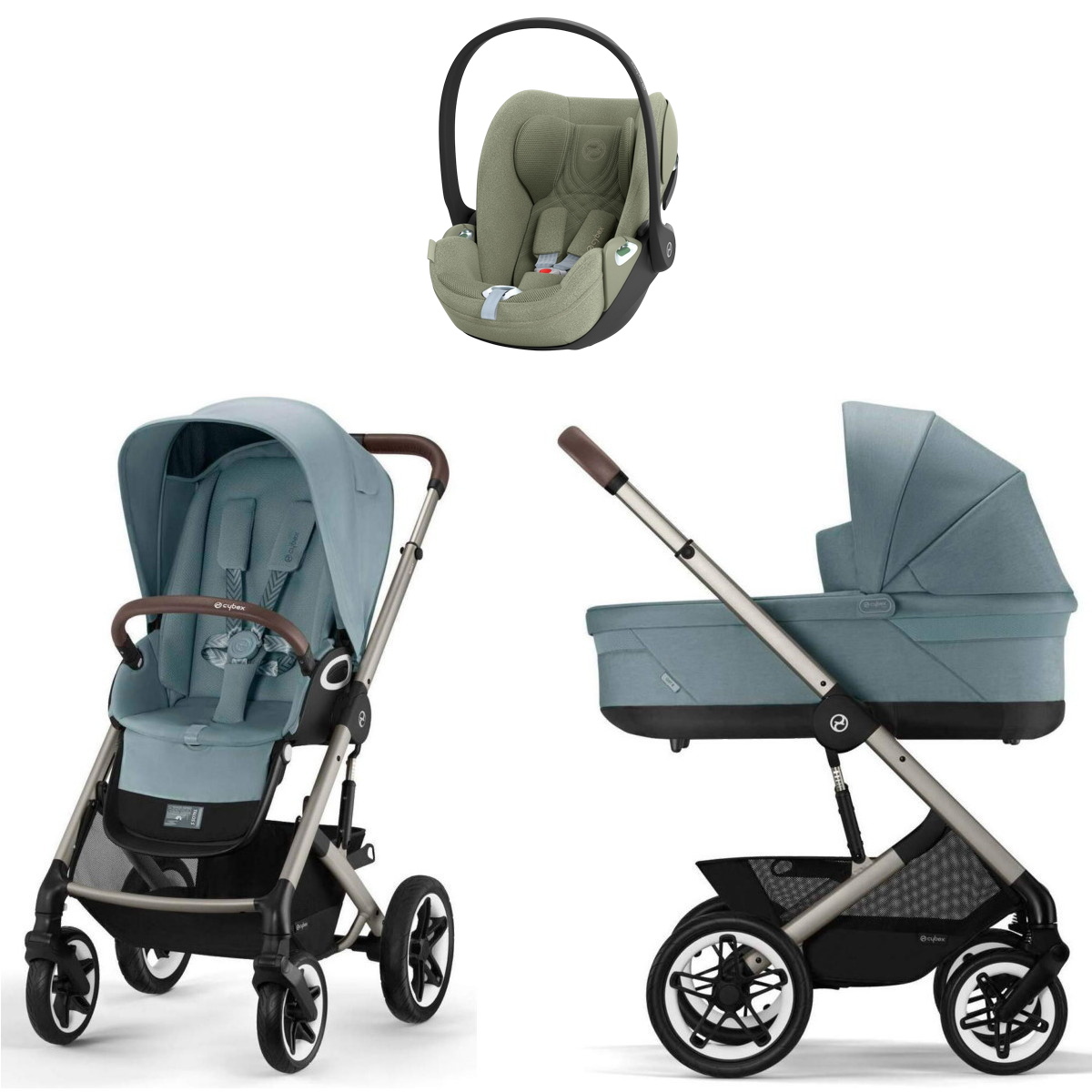 Коляска Cybex Talos S Lux TPE complete Cloud T Sage Green Plus 3 в 1 Stormy Blue с дождевиками