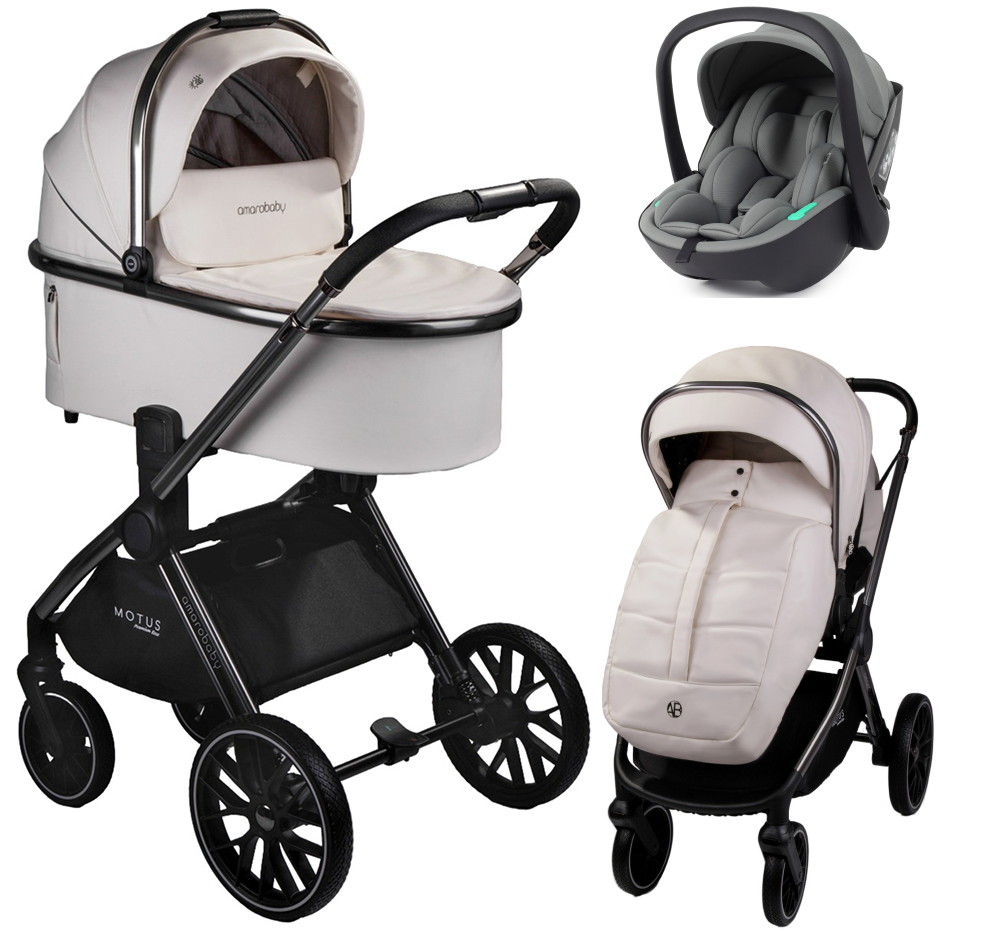 Детская коляска AmaroBaby Motus Premium Ecco 3 в 1 с автокреслом Rant Miro Olive молочный