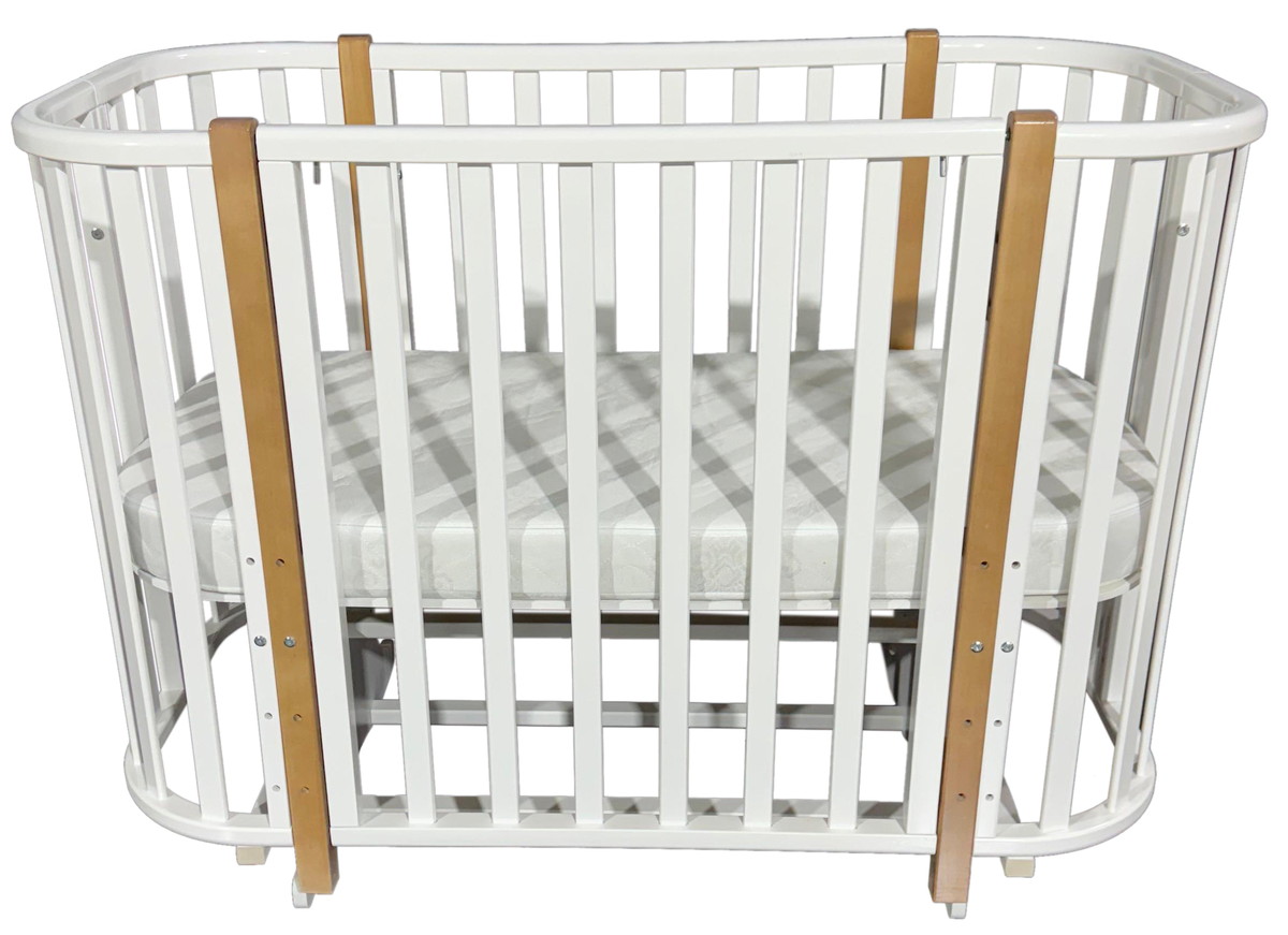 Детская кроватка Oliver Versale 4 поперечный маятник, колесо белый/бук