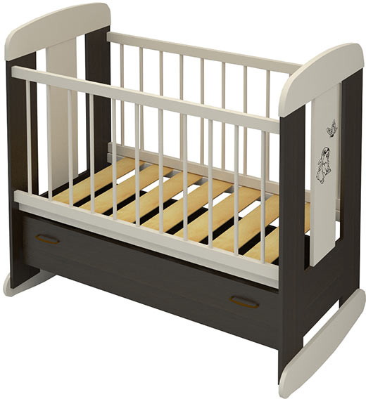 Детская кроватка Бэби Бум Зайка качалка 120x60 см венге-ваниль